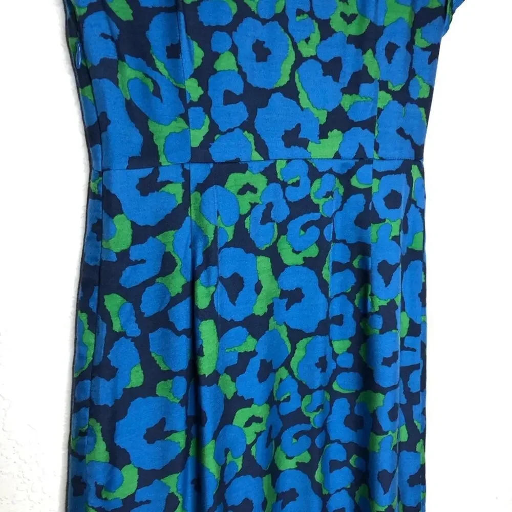 Boden blue green floral cap sleeve silk blend dress size 2R